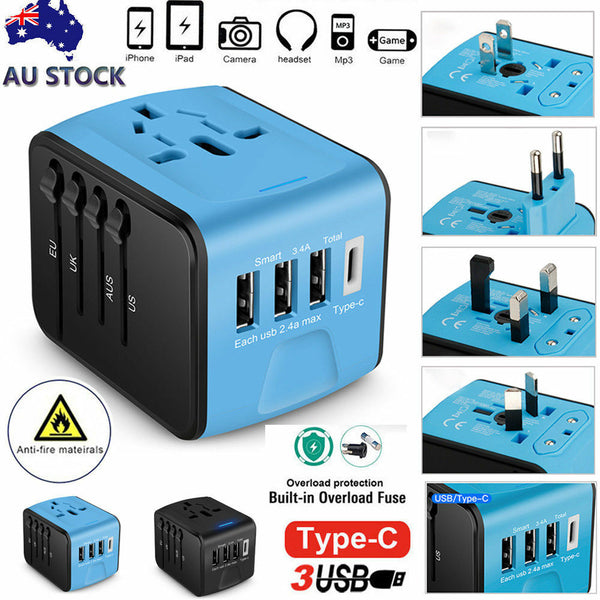 Type-C 3 USB Charger Universal World Travel Adapter US/UK/EU/AU