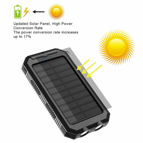 50000mAh Waterproof Portable Solar USB External Battery Power Bank Pack Charger