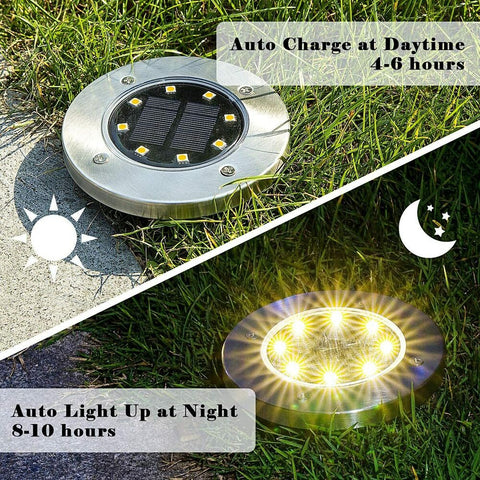 Solar Powered 8 LED Buried Inground Recessed Light Garden Outdoor Deck path Way