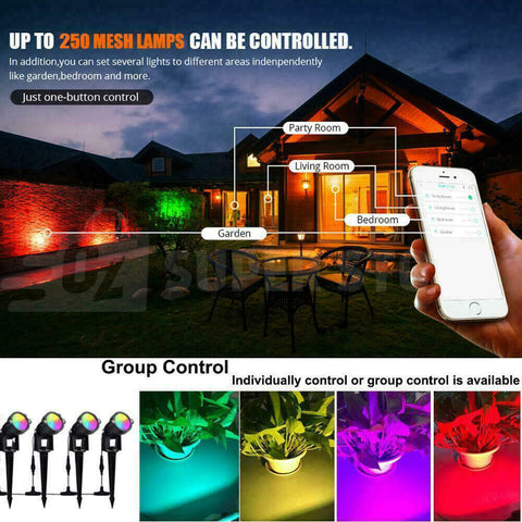 Smart Garden Light Kit RGB Bluetooth (4-PACK 12W Per Light) 48W Black Waterproof