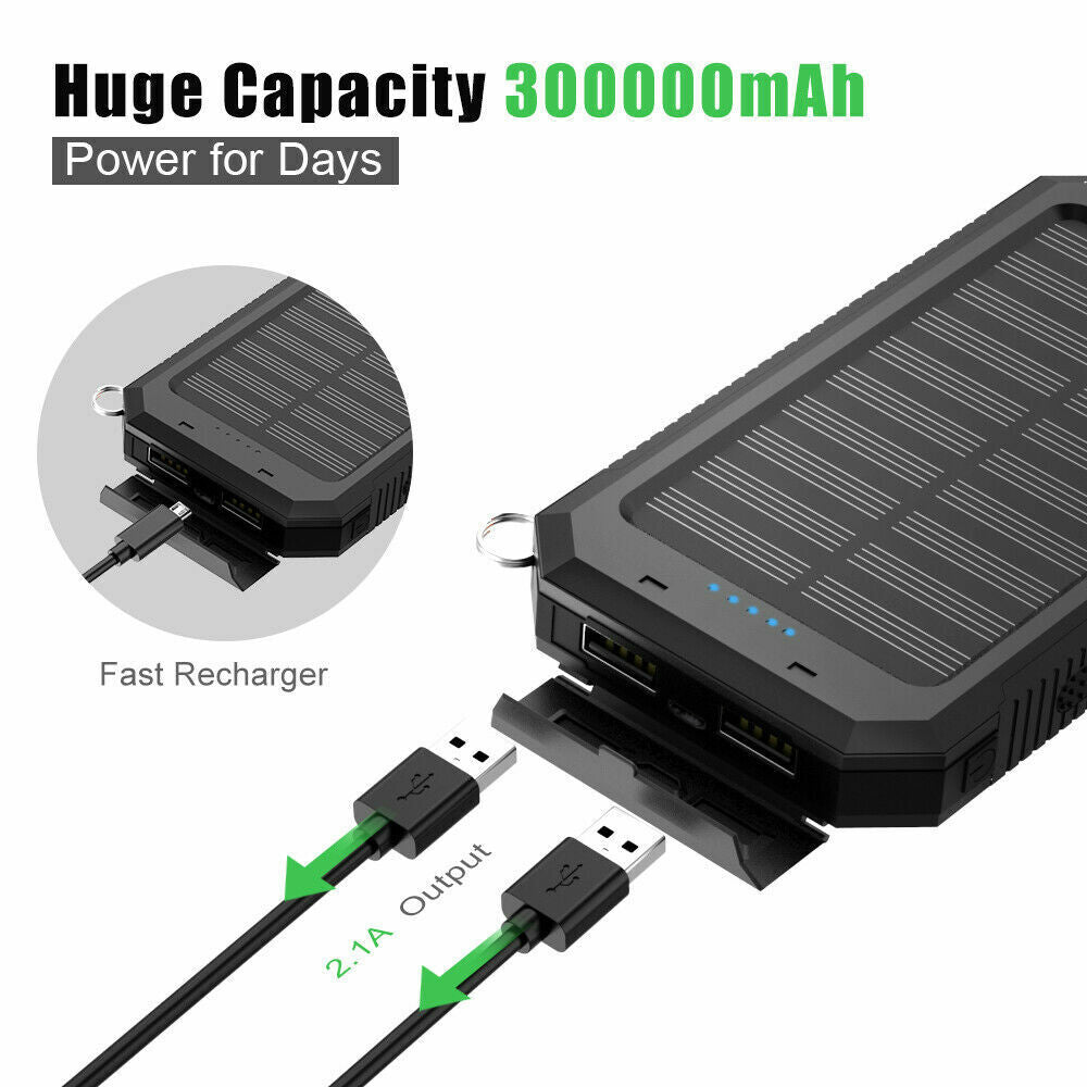 2023 Super 300000mAh 2 USB Portable Charger Solar Power Bank For Cell Phone